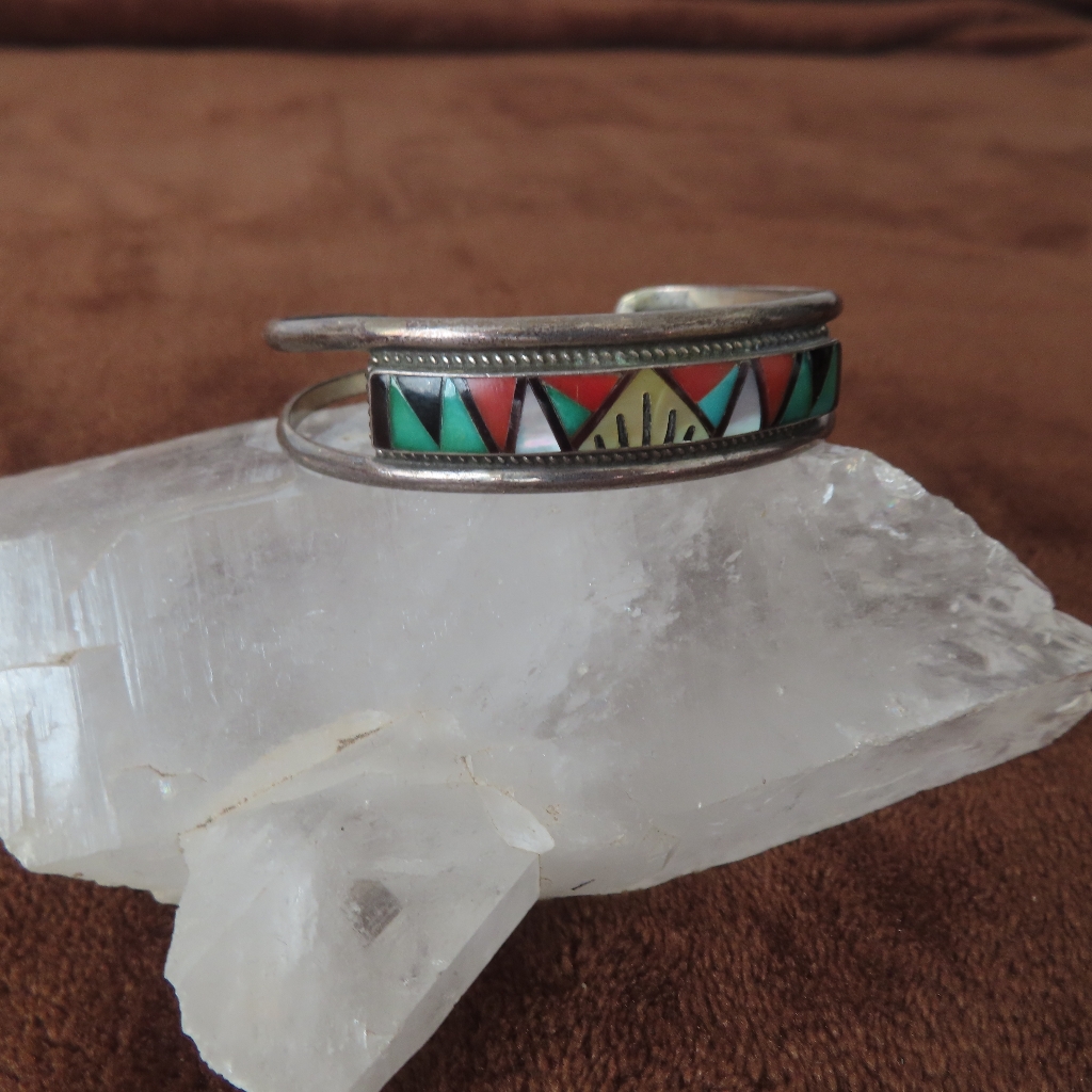 Zuni Sterling Silver Multi-Stone Bracelet By Rydell Lynette Yuselew 6 250$